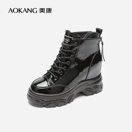 【门店发货】奥康女鞋2022冬季新款休闲时装靴短靴内增高加绒保暖图片