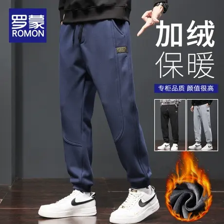 罗蒙冬季加绒保暖束脚运动卫裤男士秋冬款潮牌宽松工装休闲长裤子商品大图