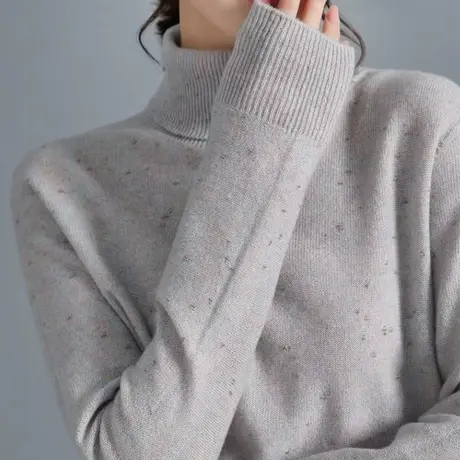 恒源祥纯羊毛高领女针织衫钉珠打底衫毛衣宽松冬款纯色羊毛衫套头图片