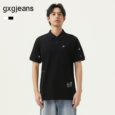 gxg.jeans男装 多色满身刺绣休闲时尚基础翻领短袖polo衫25夏新品图片