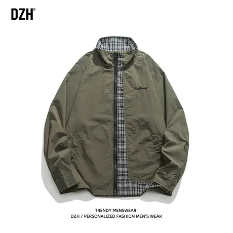 男士拼接外套男春秋款潮宽松刺绣立领夹克上衣男装2023年新款百搭商品大图