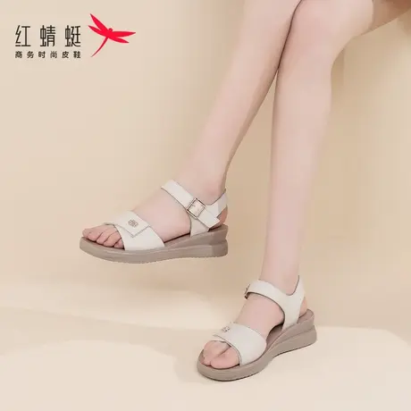 红蜻蜓女士平底中老年妈妈凉鞋女款2025新款夏季外穿夏天真皮牛皮图片