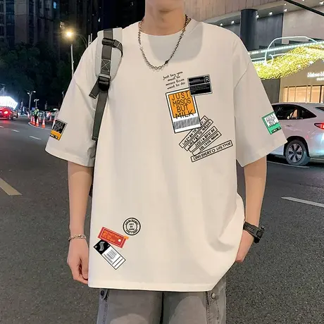 重磅短袖t恤男士2025新款夏季纯棉美式潮牌宽松oversize港风衣服商品大图