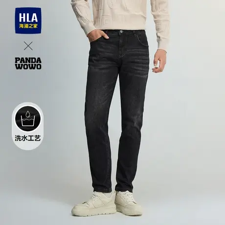 HLA/海澜之家panda wowo熊猫牛仔裤2024春秋新款时尚水洗裤子男图片