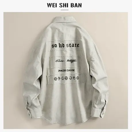 美式休闲翻领长袖衬衫男春秋季复古水洗工装外套cleanfit长袖衬衣商品大图