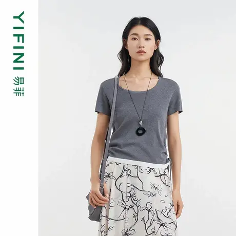 [专柜同款]Yifini/易菲三醋酸侧抽绳修身U领凉感针织衫女D04M1408商品大图