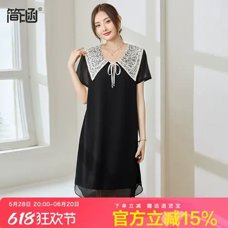 大码女装时尚减龄翻领连衣裙胖mm夏季新款宽松休闲显瘦洋气雪纺裙图片