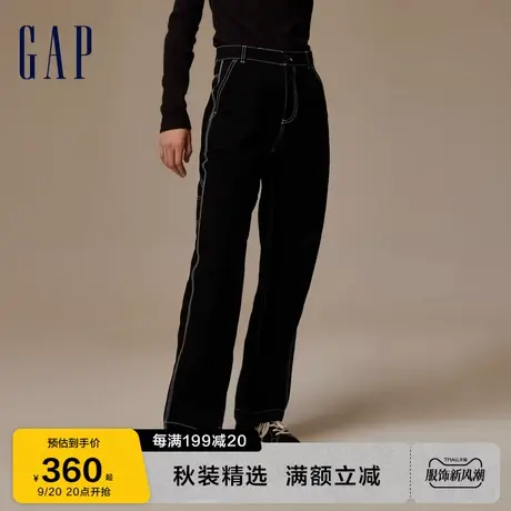 Gap女装秋季2023新款纯棉帆布高腰宽松直筒裤758766工装休闲裤图片