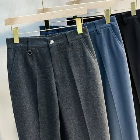 2023秋季新款免烫毛呢休闲裤子商务韩版西装裤男士抗皱直筒宽松商品大图