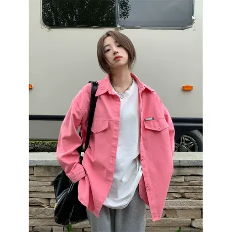 设计感长袖衬衫女2023新款春秋薄款韩版宽松慵懒港风复古衬衣上衣图片