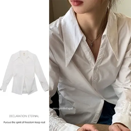 韩风chic白色衬衫女复古港味轻熟胖mm大码慵懒风上衣ins潮修身夏图片