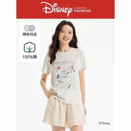【迪士尼系列】热风2025年夏季新款女士简约通勤米奇印花短袖T恤图片