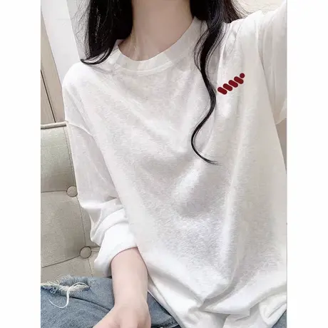 夏季空调衫正肩圆领长袖t恤女微透防晒罩衫白色上衣设计感小众ins商品大图