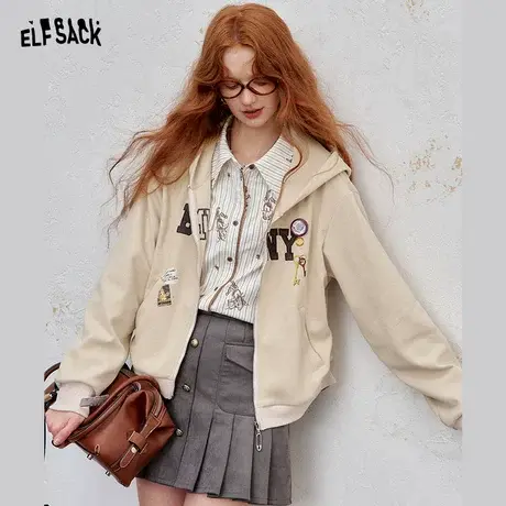 妖精的口袋美式字母连帽卫衣外套女2025年早秋新款小个子薄款开衫商品大图