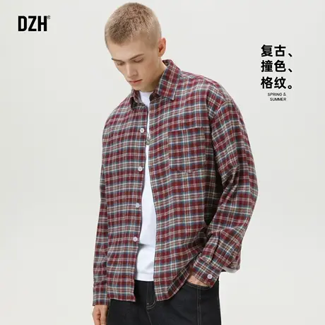 青少年红色格子衬衫男长袖2025新款日系男装休闲衬衣男款开衫外搭商品大图