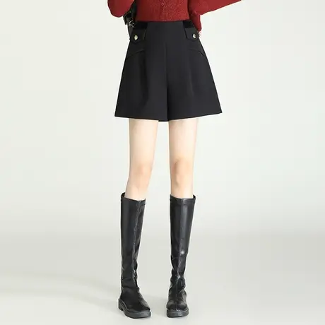 黑色宽松a字短裤阔腿裤女秋冬2023新款高腰通勤外穿休闲西装靴裤商品大图