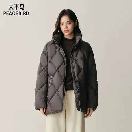 【泡芙系列】太平鸟15D立领一手长保暖羽绒服女棕色2025年新款商品大图