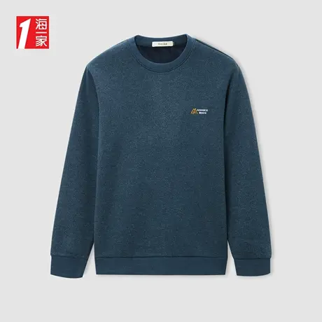 海一家字母绣花套头衫2023冬季新款舒适圆领保暖加绒男士卫衣图片