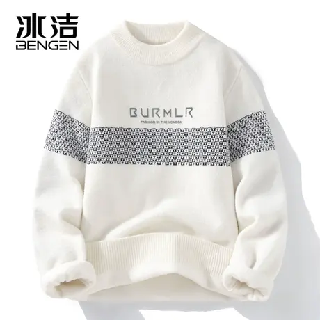 冰洁半高领水貂绒毛衣男2023秋冬韩版修身毛线衣潮流保暖针织衫ZC商品大图