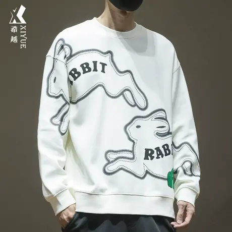 希越卡通兔子印花卫衣男重磅春秋季宽松大码国风青少年内搭打底衫商品大图