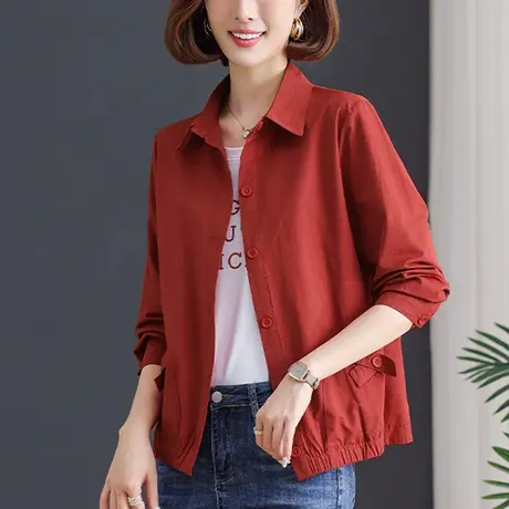 妈妈秋装薄款衬衫外套宽松加大码女装中老年休闲洋气翻领开衫上衣商品大图