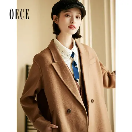 【买1送1】Oece复古长款呢大衣冬新款女气质羊毛呢子双面呢外套商品大图