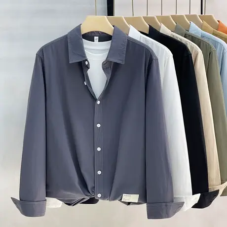 工装纯棉衬衫男2023新款日系复古宽松潮牌高级感纯色男士衬衣长袖商品大图