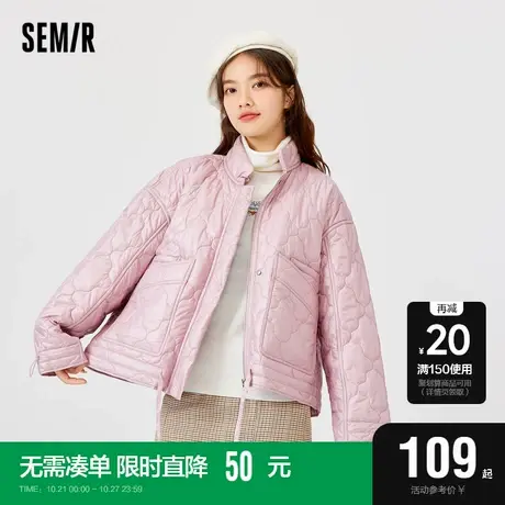 森马棉服女2022冬季新款立领纯色抽绳棉袄oversize百搭短款棉衣潮图片