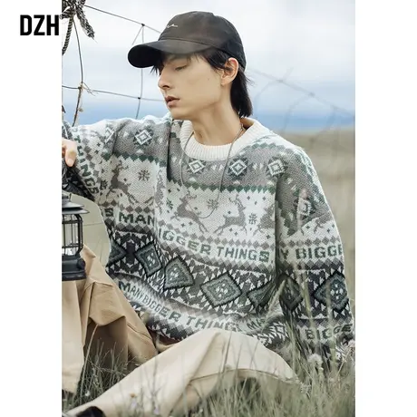 男士秋冬慵懒风外穿毛衣男冬季宽松圆领长袖针织衫2023新款情侣装商品大图