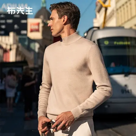 MrBu布先生中高领加厚羊毛衫2023秋冬新款纯色内搭毛衣男BT12513商品大图