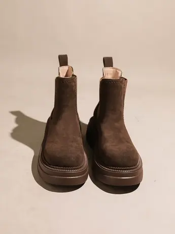 欧洲站2023秋冬新款磨砂圆头百搭切尔西烟筒靴厚底马丁短靴女时装商品大图