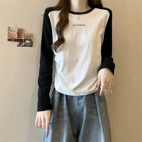 短款抽绳下摆长袖T恤女秋冬德绒保暖打底衫内搭加绒加厚正肩上衣商品大图