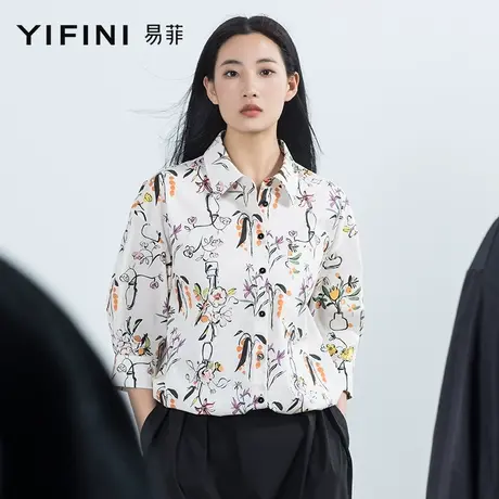 Yifini/易菲宽松印花通勤时尚碎花五分袖衬衫女夏装新款小衫商品大图
