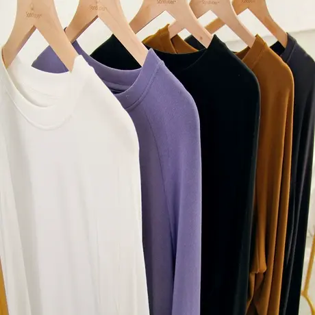 2021年洋气女打底衫长袖春秋新款圆领内搭上衣薄款宽松大码中长款商品大图