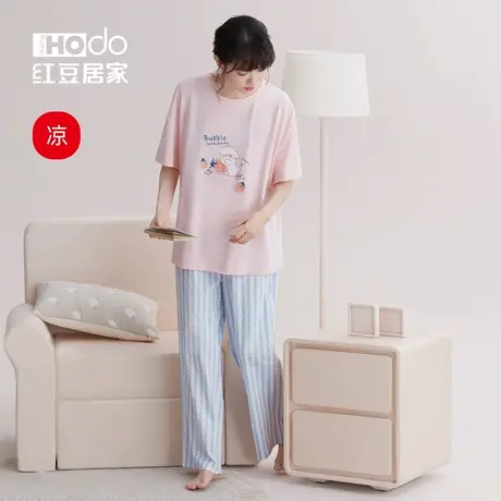 凉感红豆居家夏季女款睡衣短袖长裤可爱少女柔软外穿家居服套装薄商品大图