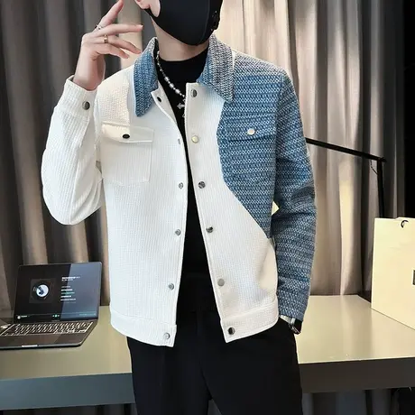 外套秋季日系复古修身拼色痞帅休闲上衣潮牌春秋个性工装学生夹克商品大图