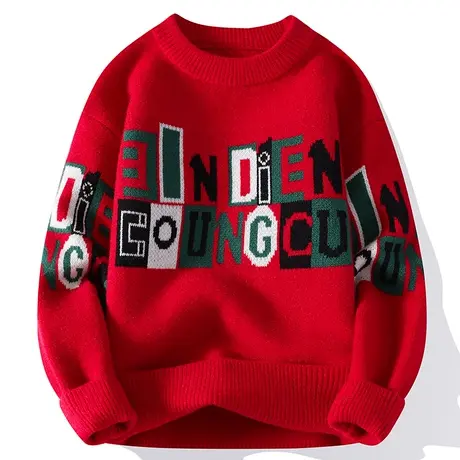 毛衣男秋冬青少年加厚针织衫初中高中学生提花字母休闲个性打底衫商品大图