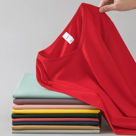 莫代尔秋季长袖t恤男士V领上衣服内搭打底衫纯色红色秋衣小衫潮流图片