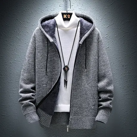 男士毛衣开衫外穿秋冬季2025新款潮流加绒加厚针织外套秋装上衣服图片