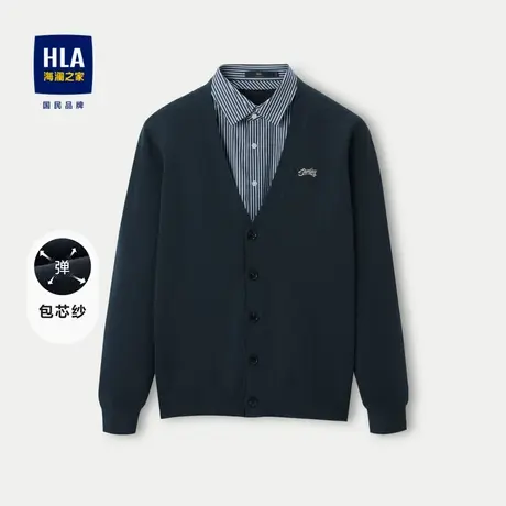 HLA/海澜之家假两件针织衫2023秋季包芯纱修身保暖撞色刺绣毛衣男图片