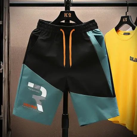 短裤男夏季新款潮流拼色运动裤薄款外穿休闲时尚宽松五分沙滩裤子商品大图