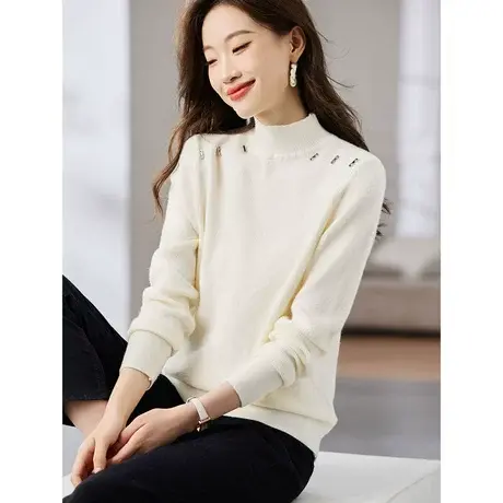 时尚气质简约中领针织衫女士2023年秋季新款百搭显瘦打底衫上衣商品大图