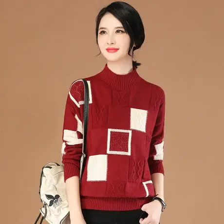 韩潮袭人半高领格子长袖毛衣女2023冬季新款百搭打底针织上衣内搭图片