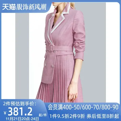 不规则设计感小众格子西装连衣裙女秋冬2023新款气质百褶西服外套图片