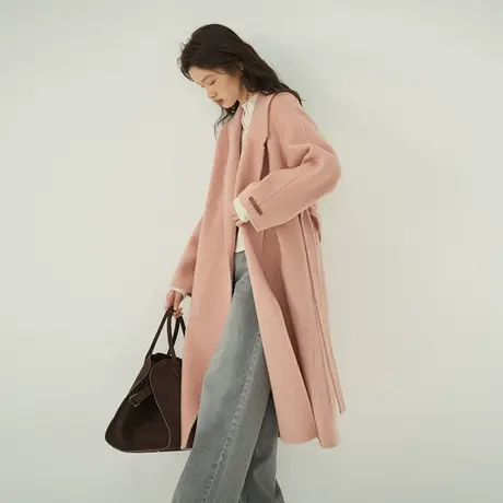 omont蛋挞家 复古羊毛双面呢大衣女秋冬新宽松中长款毛呢外套商品大图