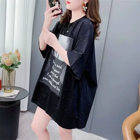 欧货大版半袖T恤女夏季2023年新款洋气宽松慵懒风减龄印花上衣ins商品大图