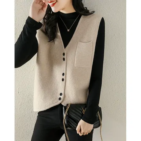 秋装2023新款纯色背心针织马甲女士百搭宽松毛衣马夹外穿无袖开衫图片