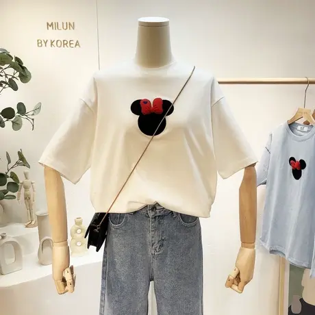 2021春夏新款韩国东大门ins日系软妹纯色短袖T恤内搭可爱甜美宽松商品大图