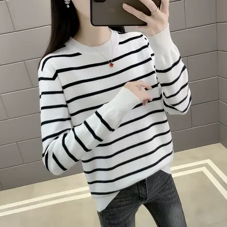春装条纹女士毛衣女春秋2023新款爆款百搭春季内搭洋气针织打底衫商品大图