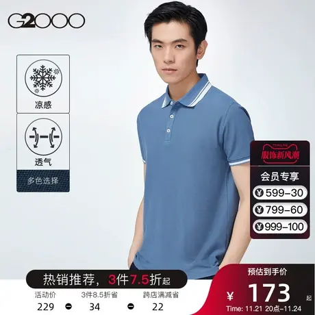 G2000男装夏季新款休闲职业翻领短袖T恤凉感舒适透气条纹领polo衫图片